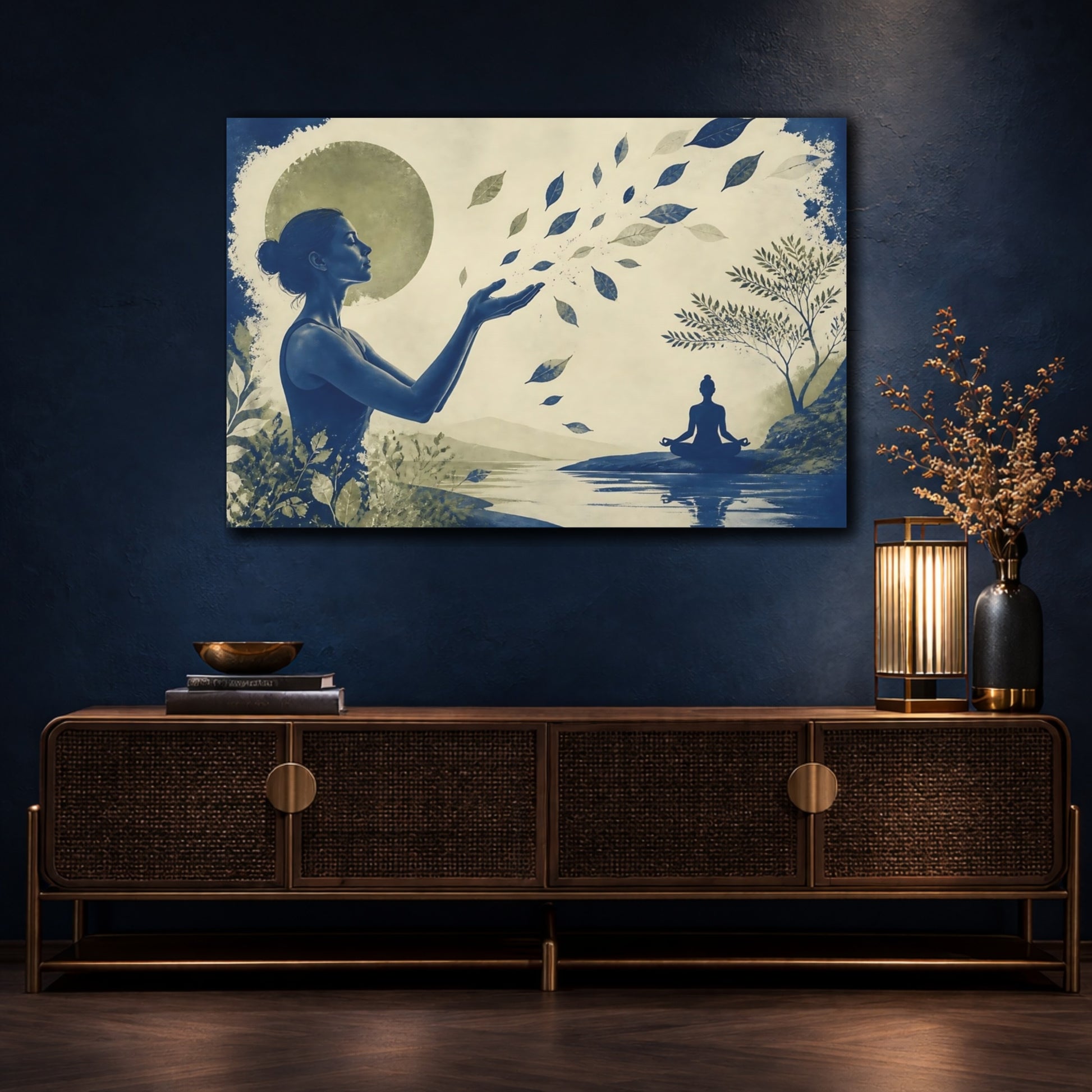 Mockup 4. Yoga Meditation Silhouette shown as canvas print
