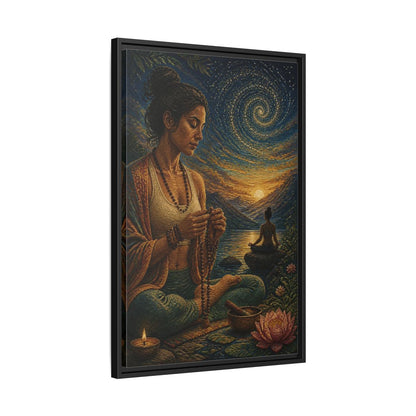 Side Mockup 14. Yoga Meditation With Mala shown as framed canvas print