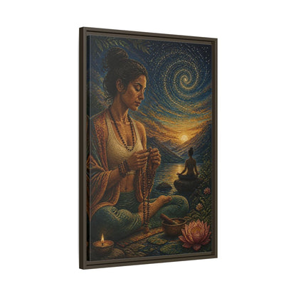 Side Mockup 11. Yoga Meditation With Mala shown as framed canvas print