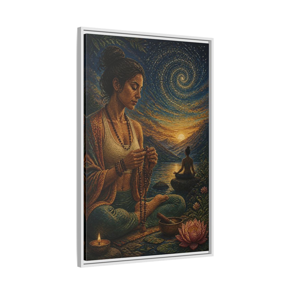 Side Mockup 9. Yoga Meditation With Mala shown as framed canvas print