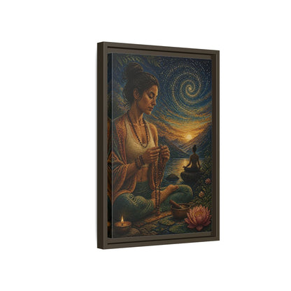 Side Mockup 5. Yoga Meditation With Mala shown as framed canvas print