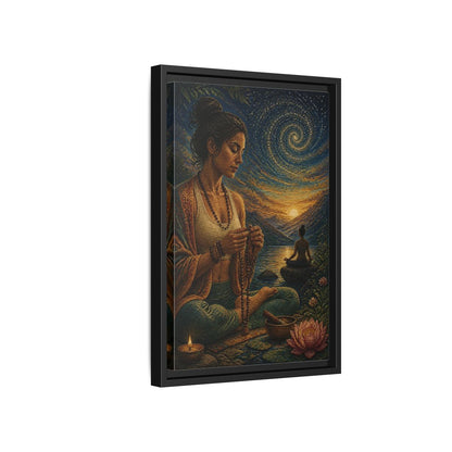 Side Mockup 6. Yoga Meditation With Mala shown as framed canvas print