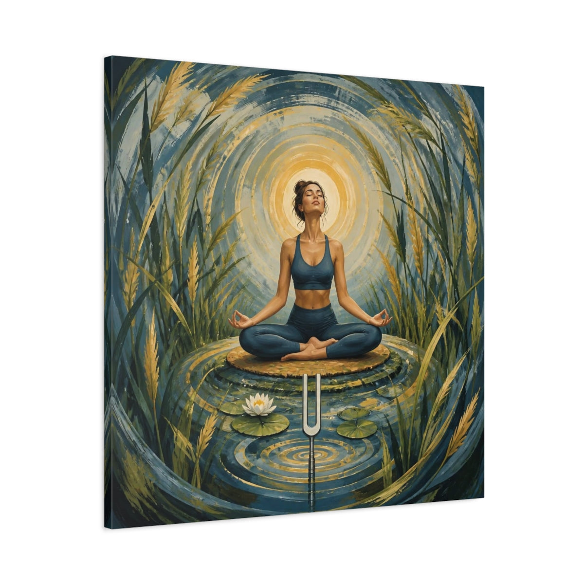 Main Mockup. Yoga Meditation Woman shown as canvas print