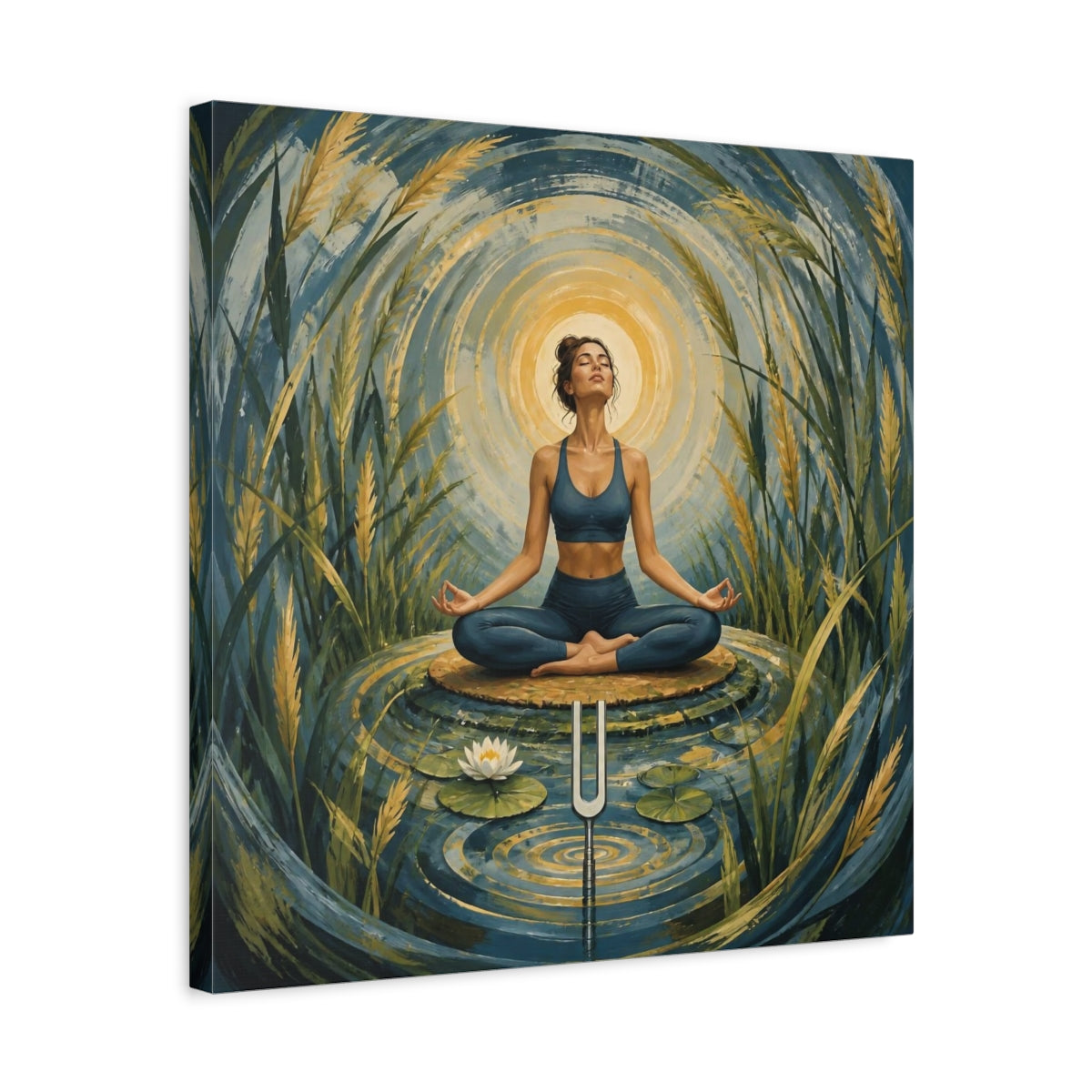 Side Mockup 5. Yoga Meditation Woman shown as canvas print