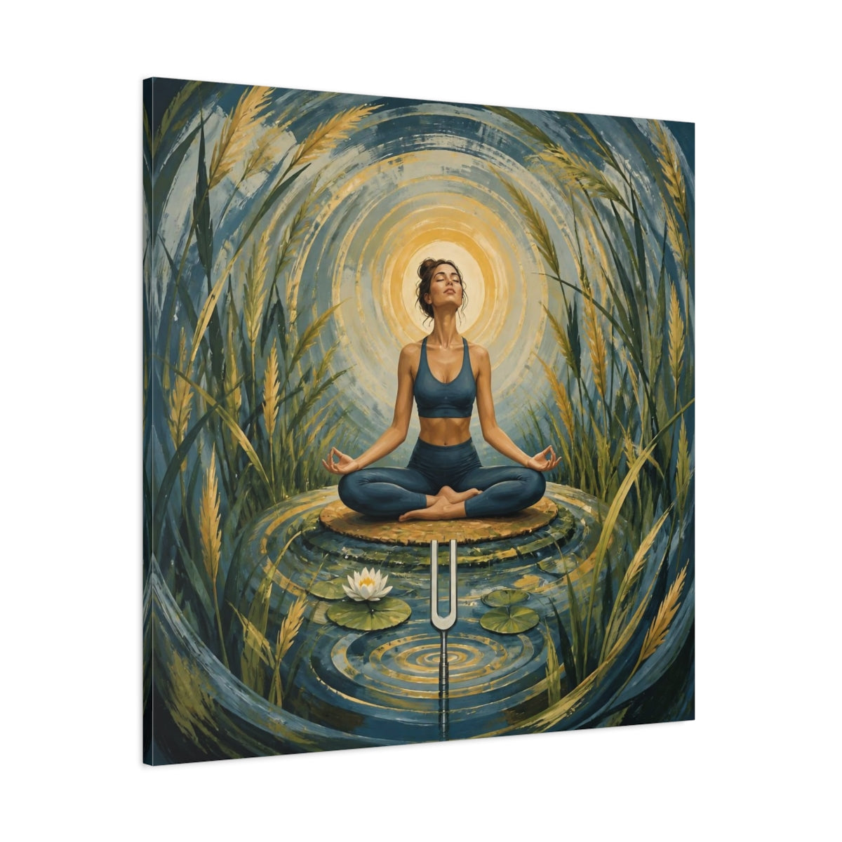 Side Mockup 1. Yoga Meditation Woman shown as canvas print