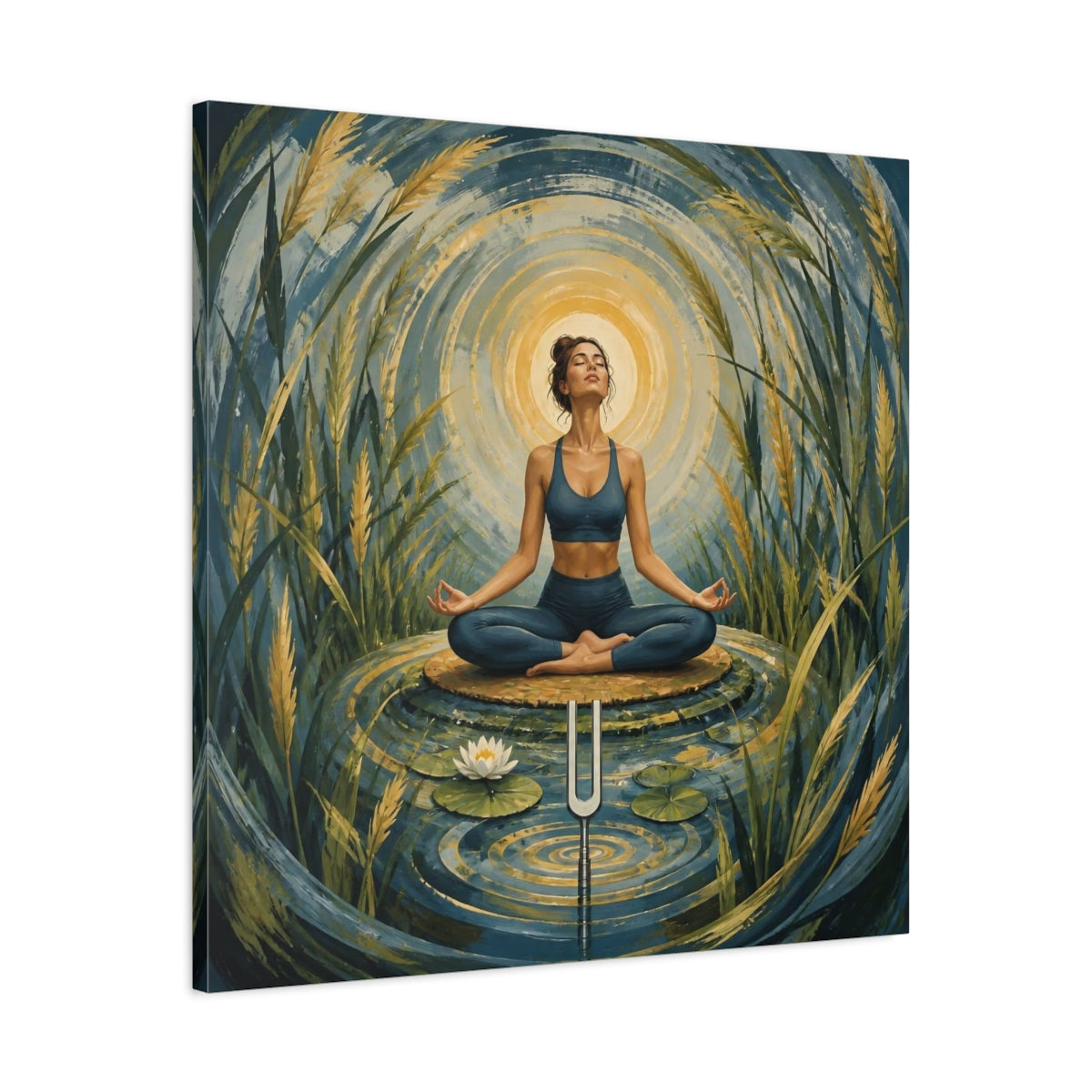 Side Mockup 3. Yoga Meditation Woman shown as canvas print