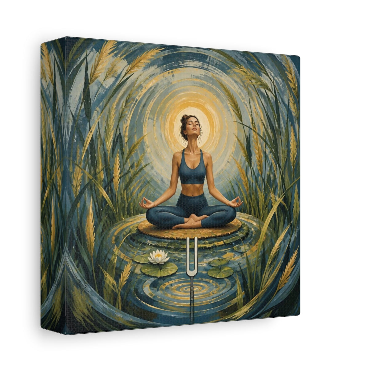 Side Mockup 2. Yoga Meditation Woman shown as canvas print