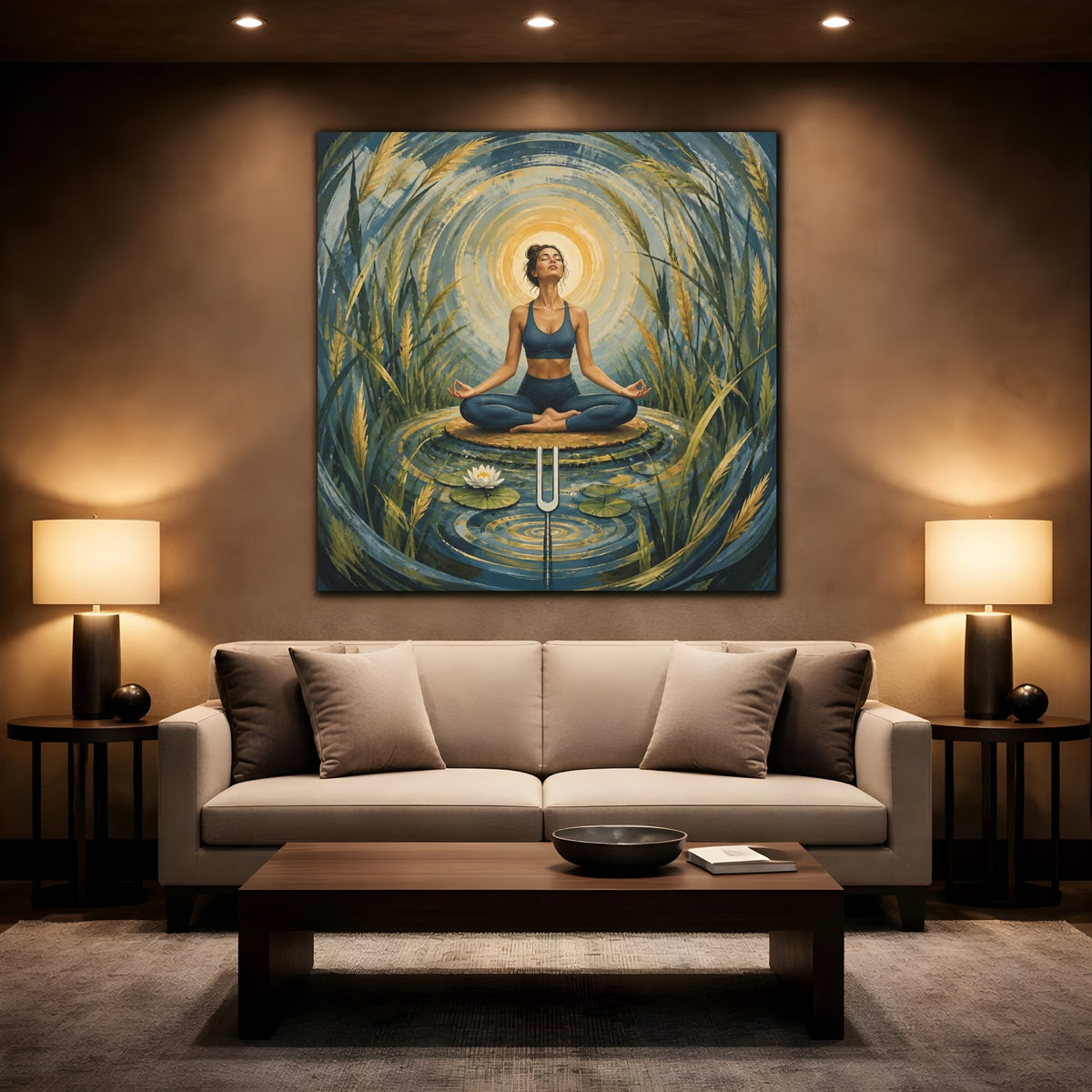 Mockup 2. Yoga Meditation Woman shown as canvas print