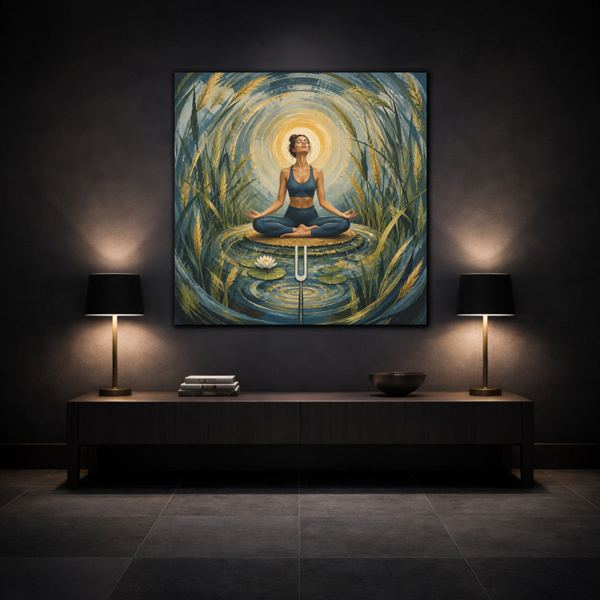 Mockup 3. Yoga Meditation Woman shown as canvas print