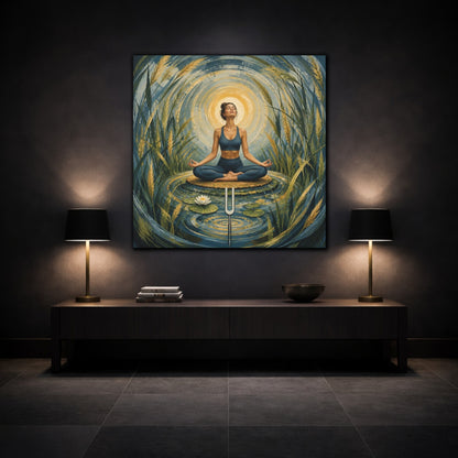 Mockup 3. Yoga Meditation Woman shown as canvas print