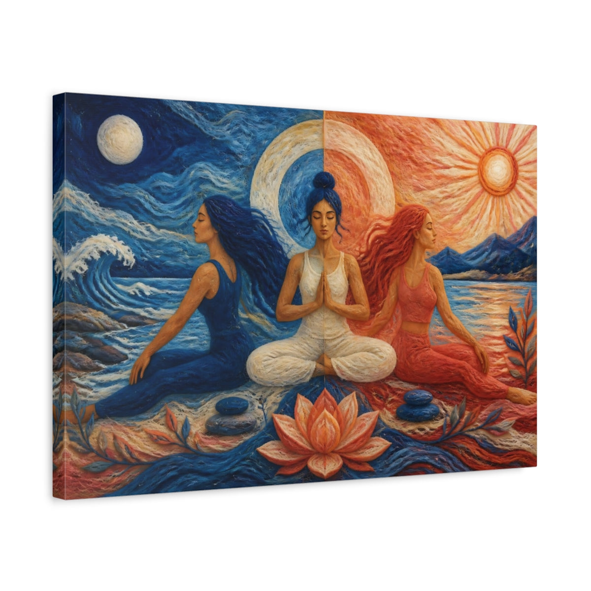 Side Mockup 3. Yoga Meditation Women shown as canvas print