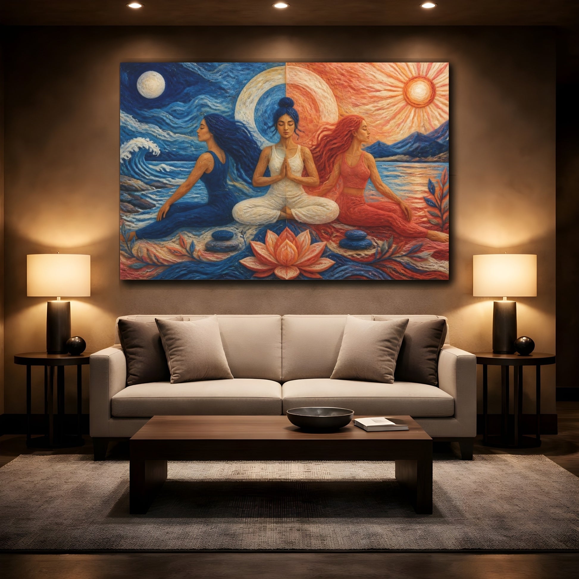 Mockup 2. Yoga Meditation Women shown as canvas print