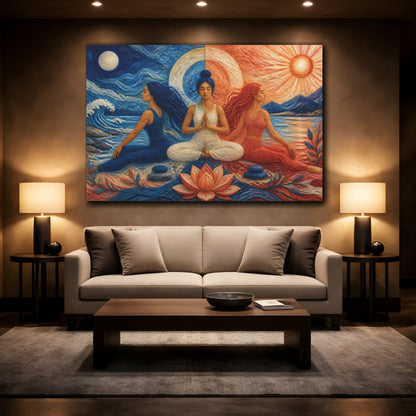 Mockup 2. Yoga Meditation Women shown as canvas print