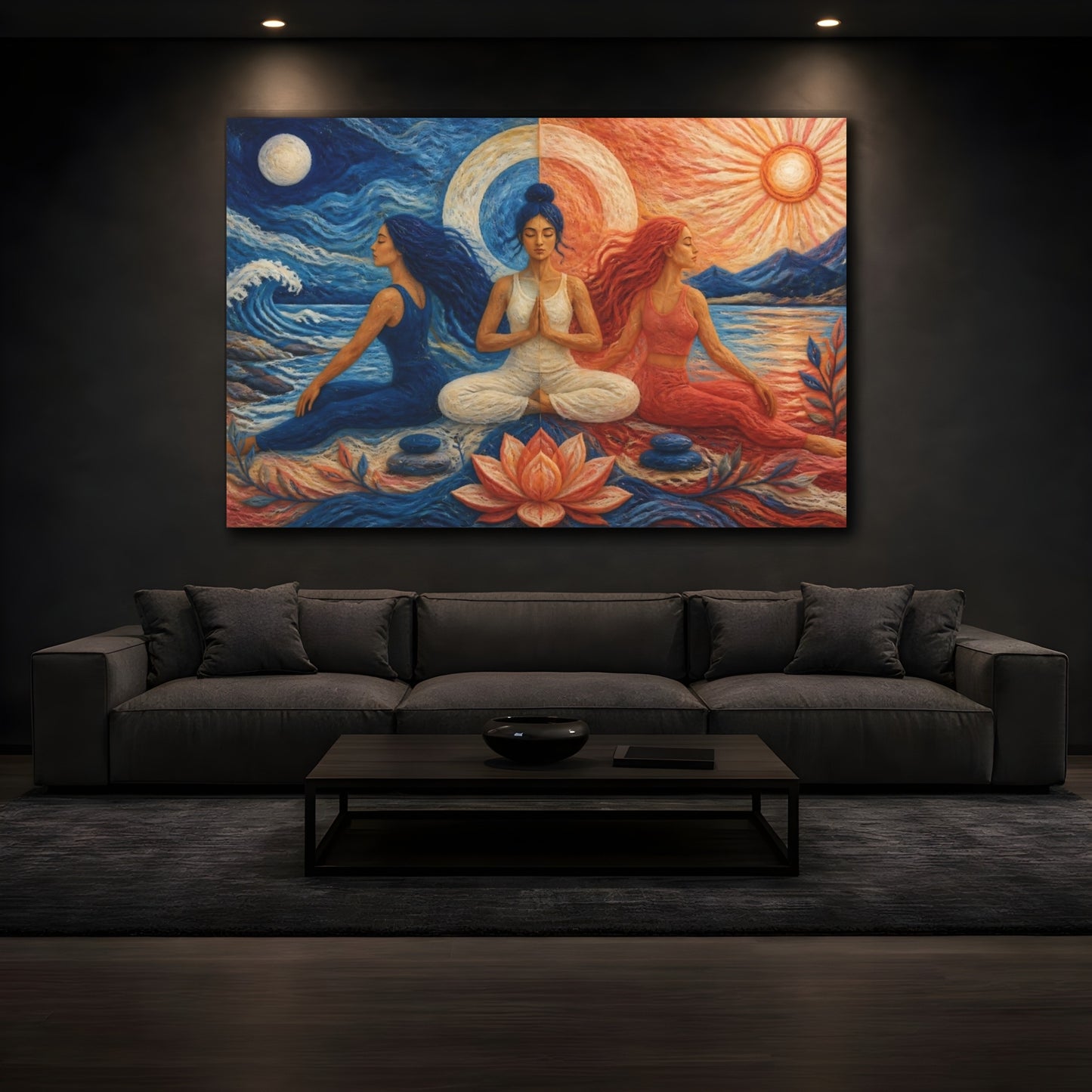 Mockup 3. Yoga Meditation Women shown as canvas print
