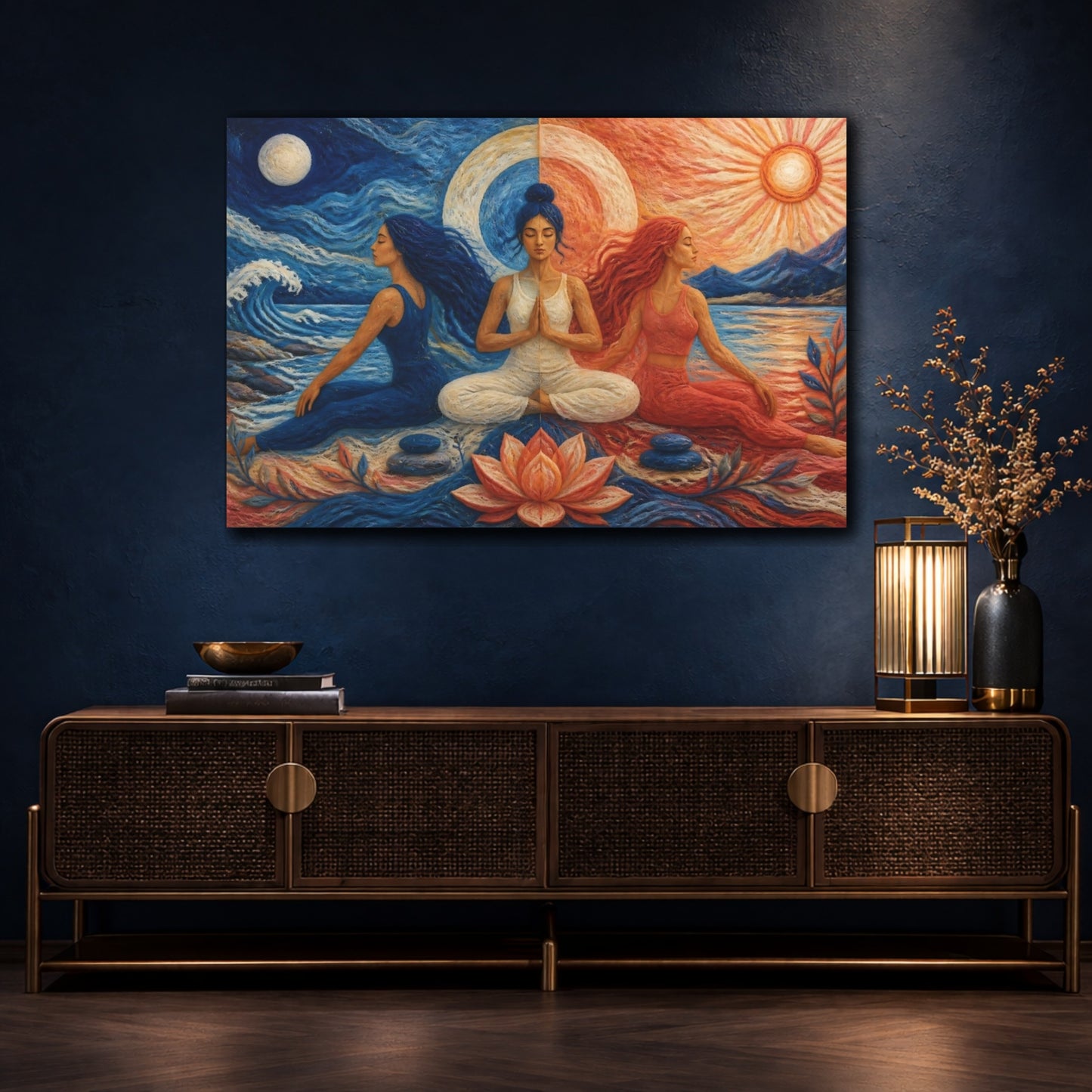 Mockup 4. Yoga Meditation Women shown as canvas print