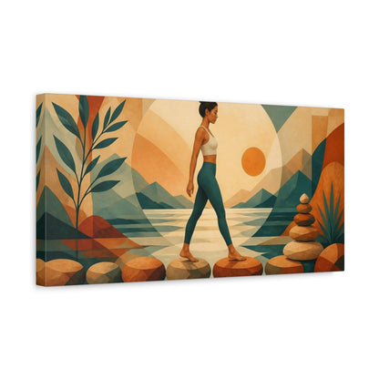 Side Mockup 3. Yoga Woman On Stones shown as canvas print