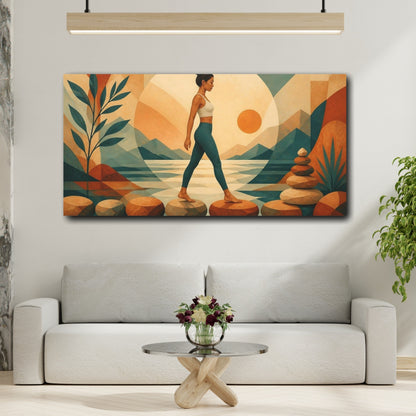 Mockup 2. Yoga Woman On Stones shown as canvas print