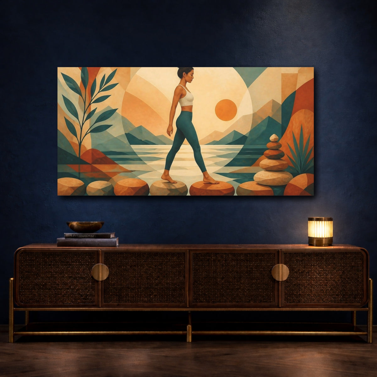 Mockup 4. Yoga Woman On Stones shown as canvas print