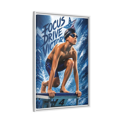 Side Mockup 10. Young Competitive Swimmer shown as framed canvas print