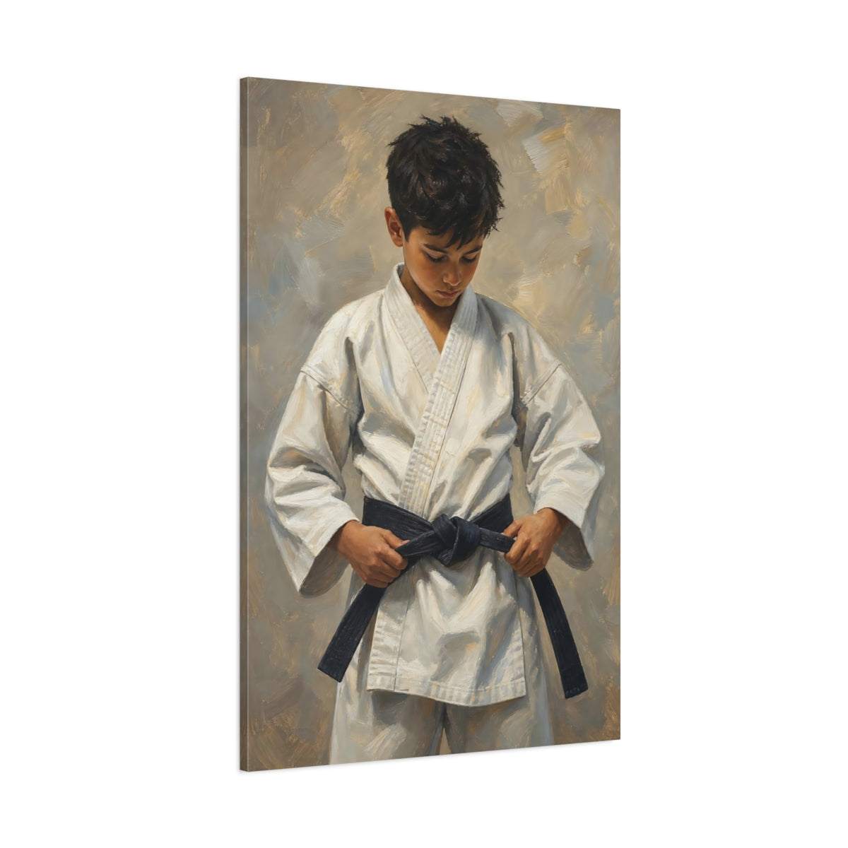 Side Mockup 1. Young Karate Student shown as canvas print
