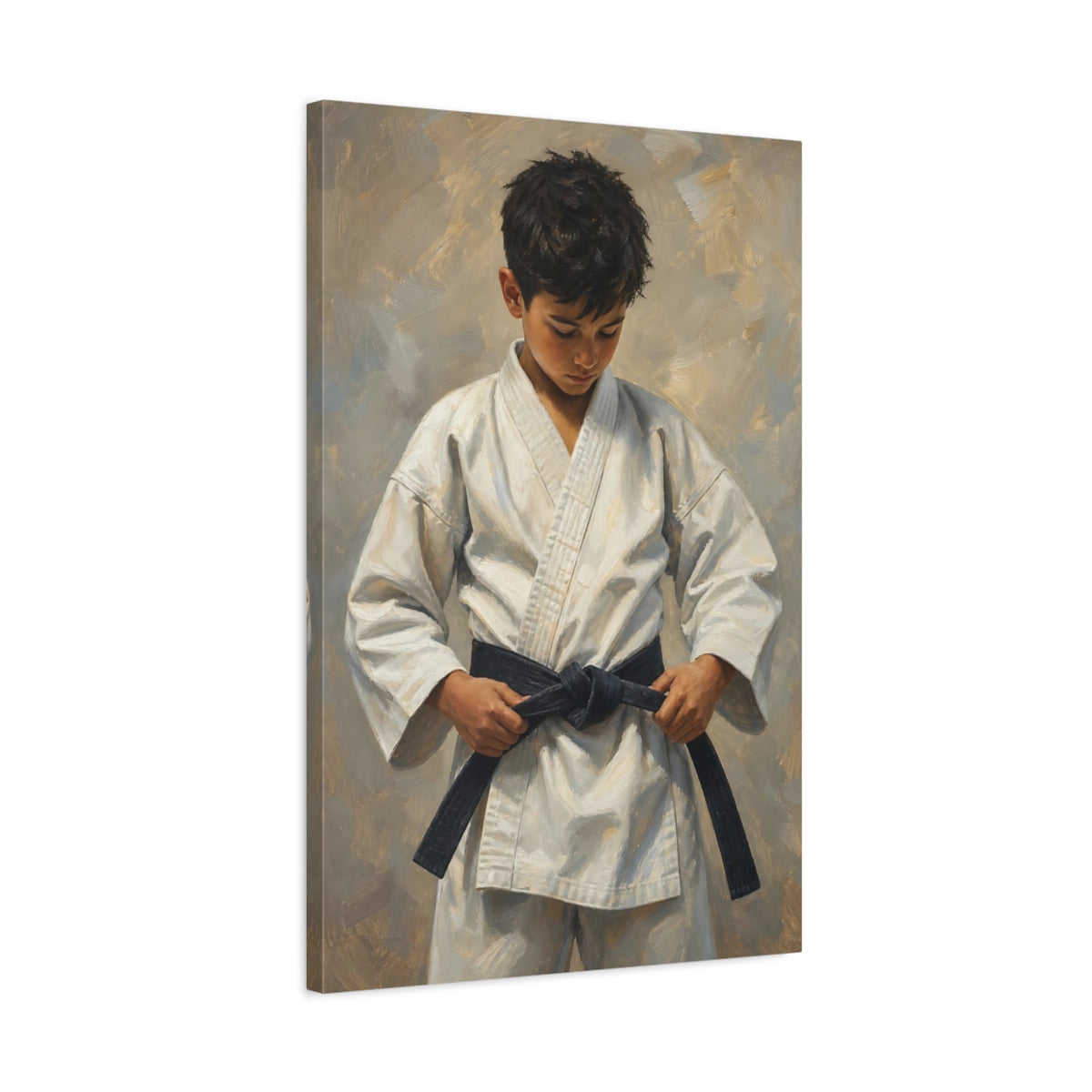 Side Mockup 2. Young Karate Student shown as canvas print