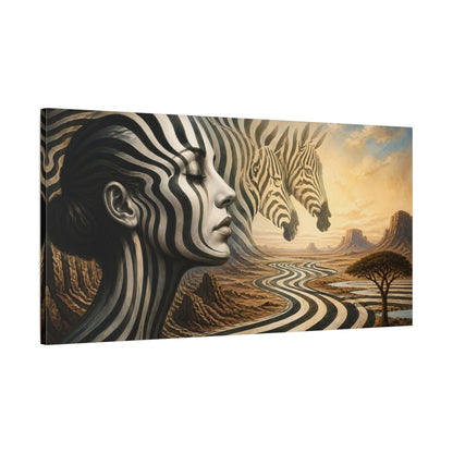 Main Mockup. Zebra Woman Illusion shown as canvas print