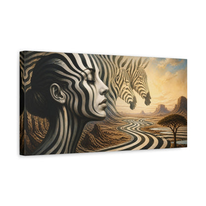 Side Mockup 3. Zebra Woman Illusion shown as canvas print