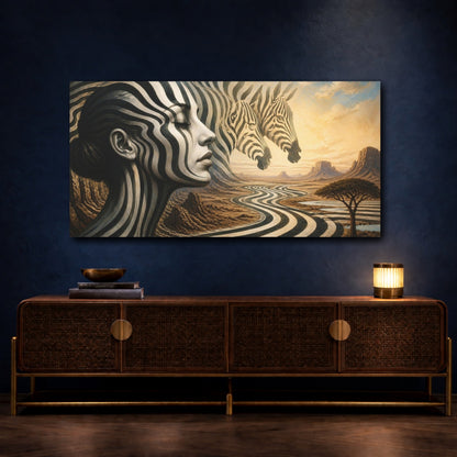 Mockup 4. Zebra Woman Illusion shown as canvas print