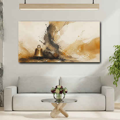Mockup 2. Zen Bell And Stone shown as canvas print