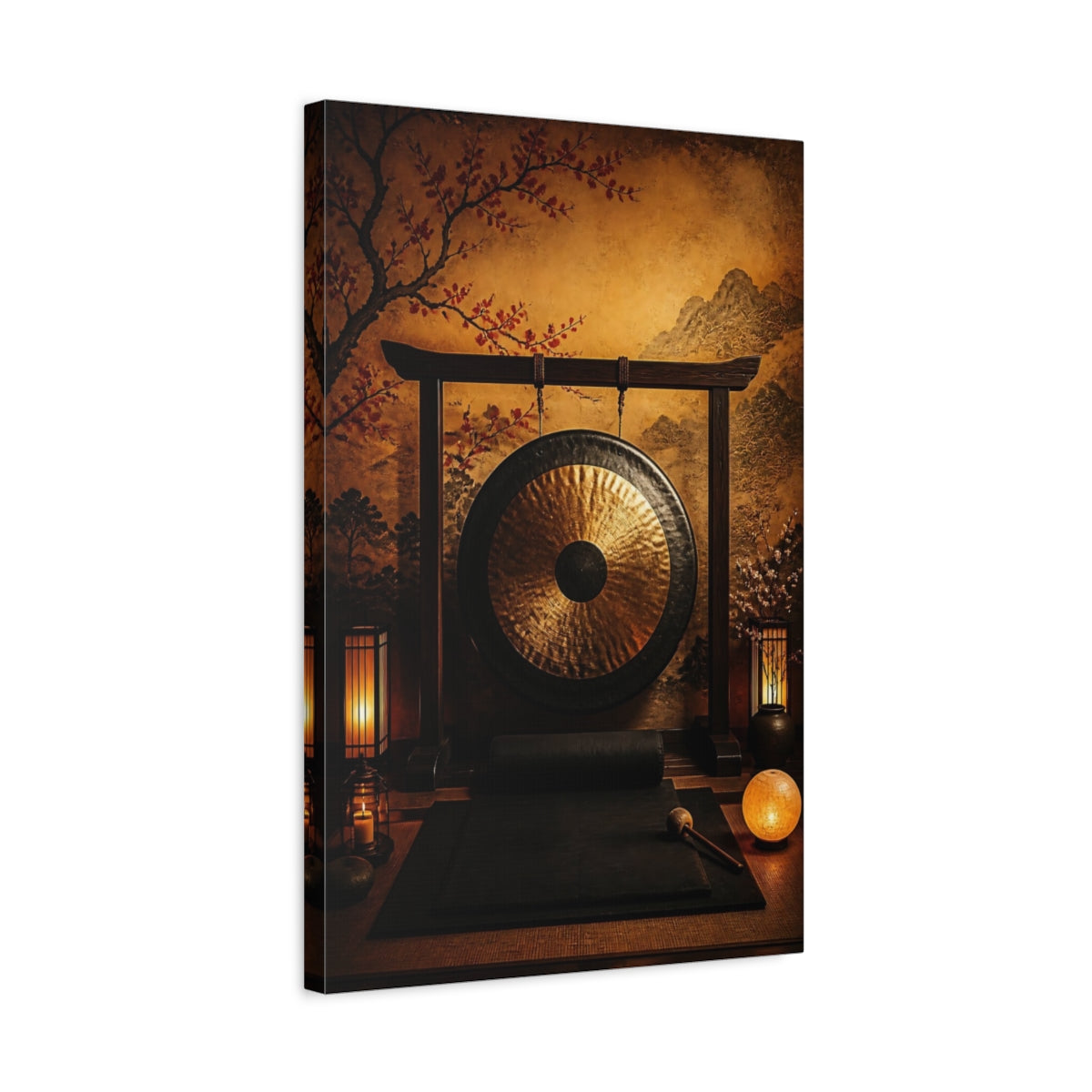 Side Mockup 3. Zen Golden Gong shown as canvas print