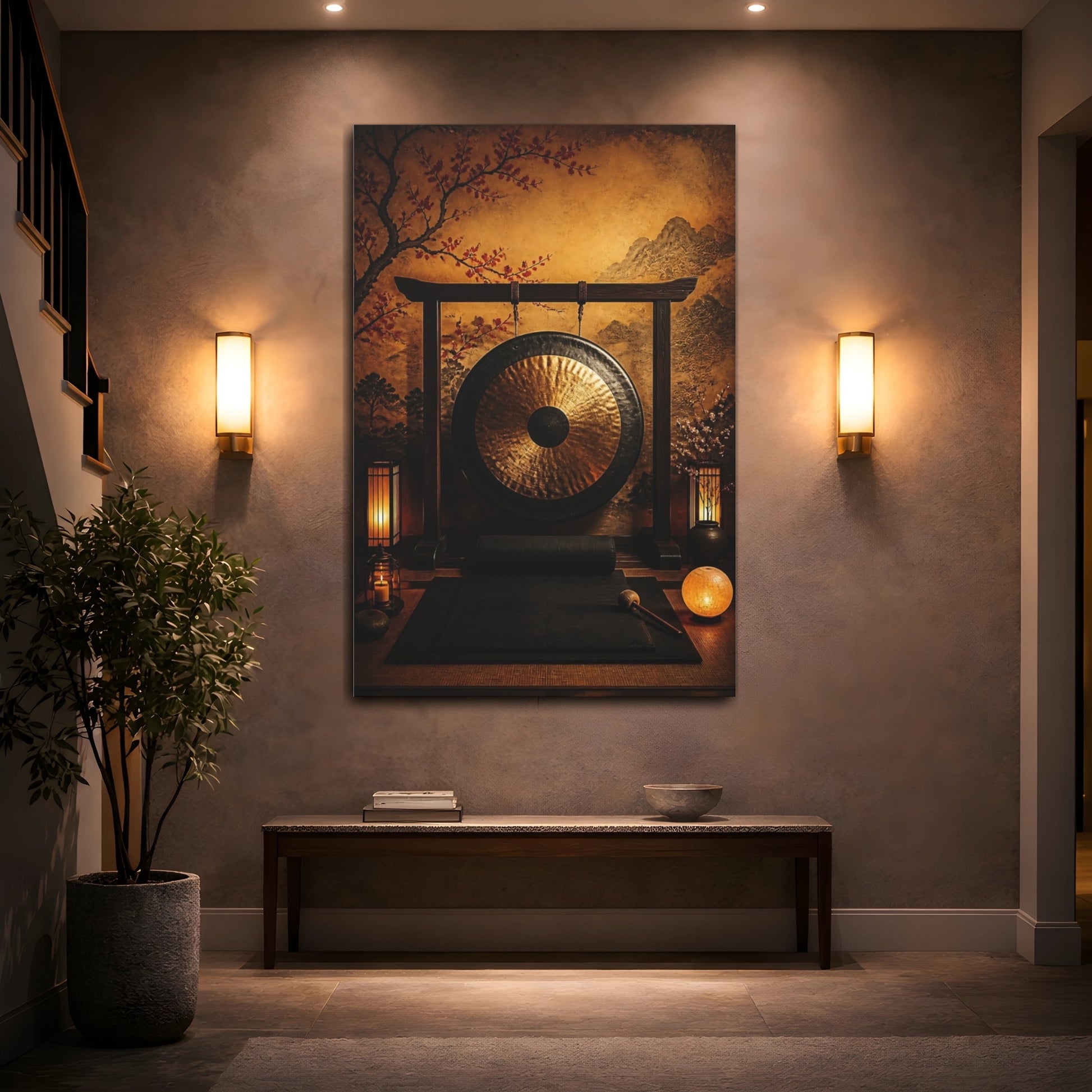 Mockup 2. Zen Golden Gong shown as canvas print