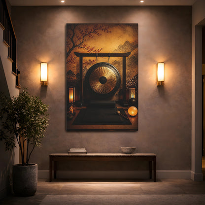 Mockup 2. Zen Golden Gong shown as canvas print