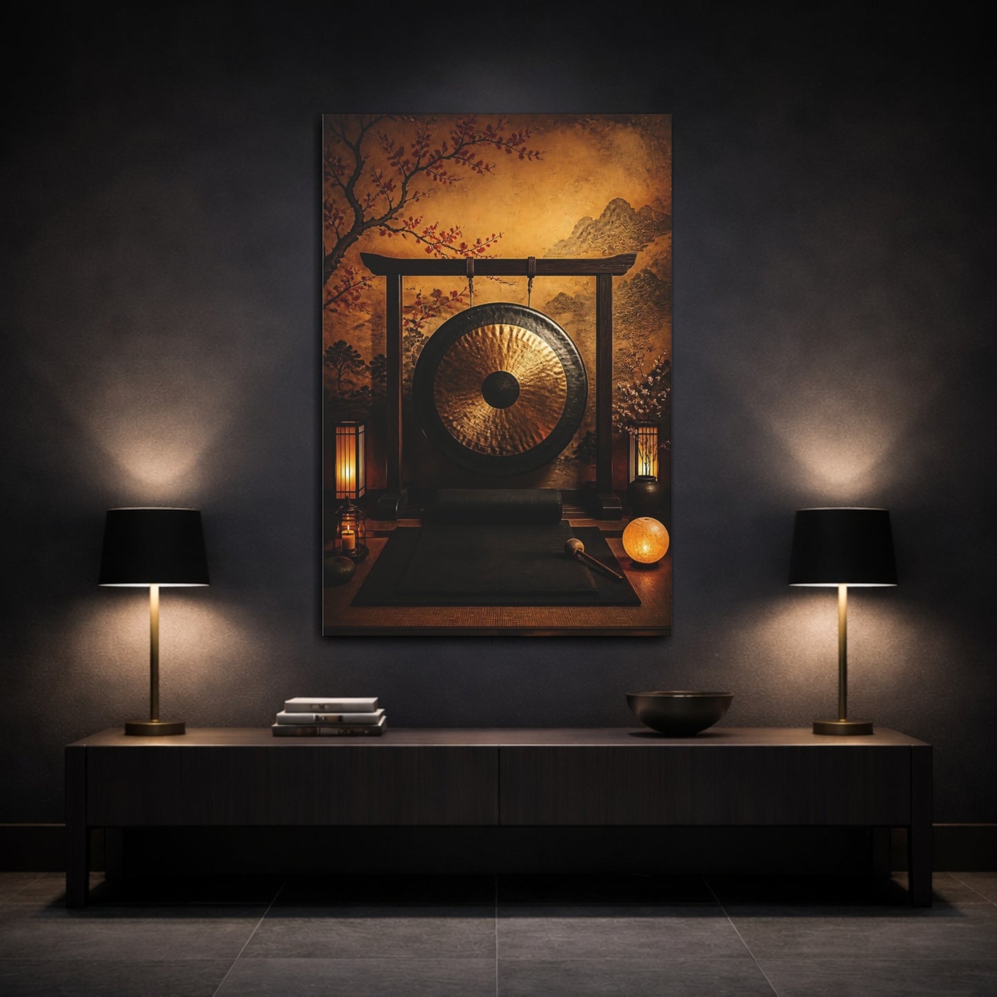 Mockup 3. Zen Golden Gong shown as canvas print