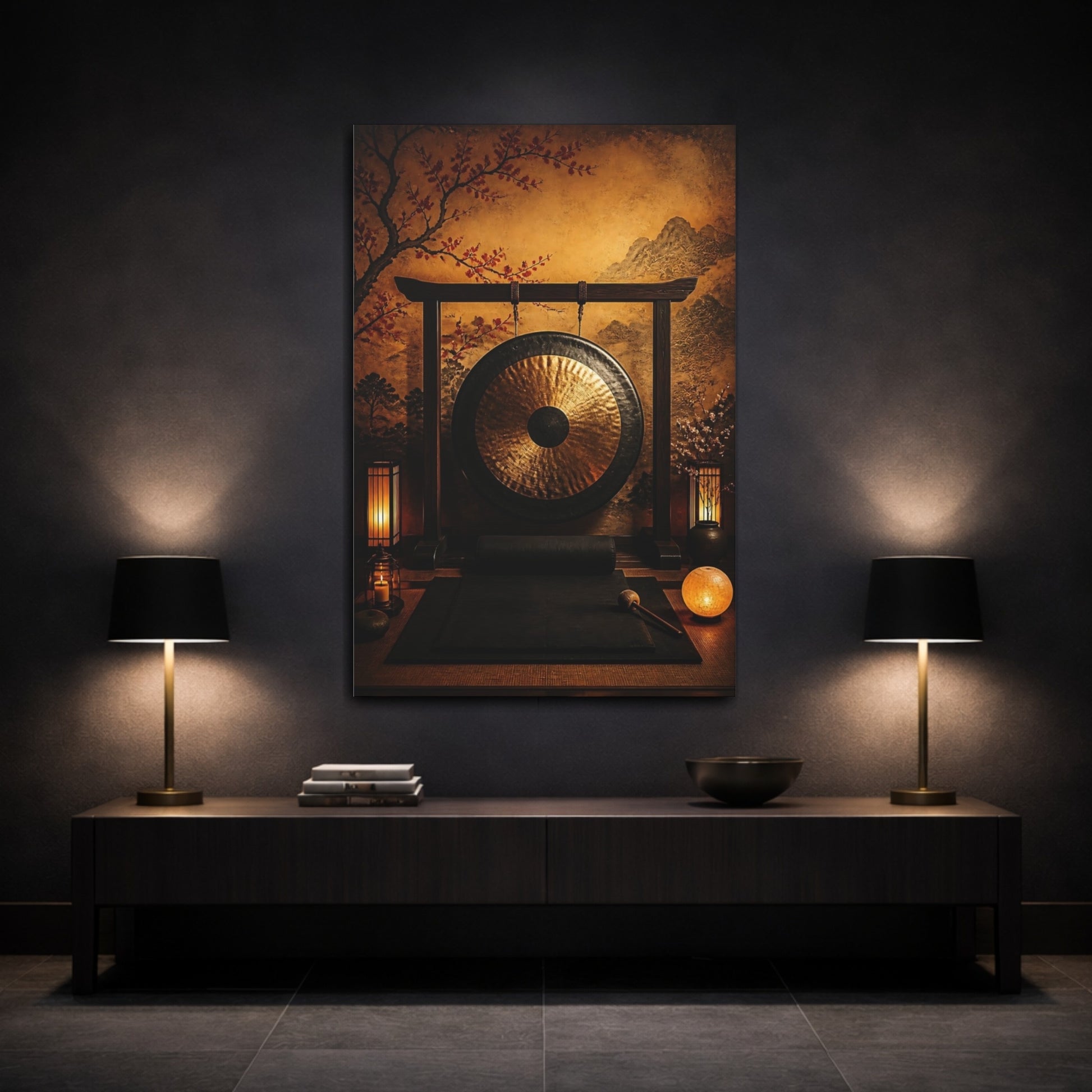 Mockup 3. Zen Golden Gong shown as canvas print