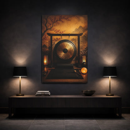 Mockup 3. Zen Golden Gong shown as canvas print