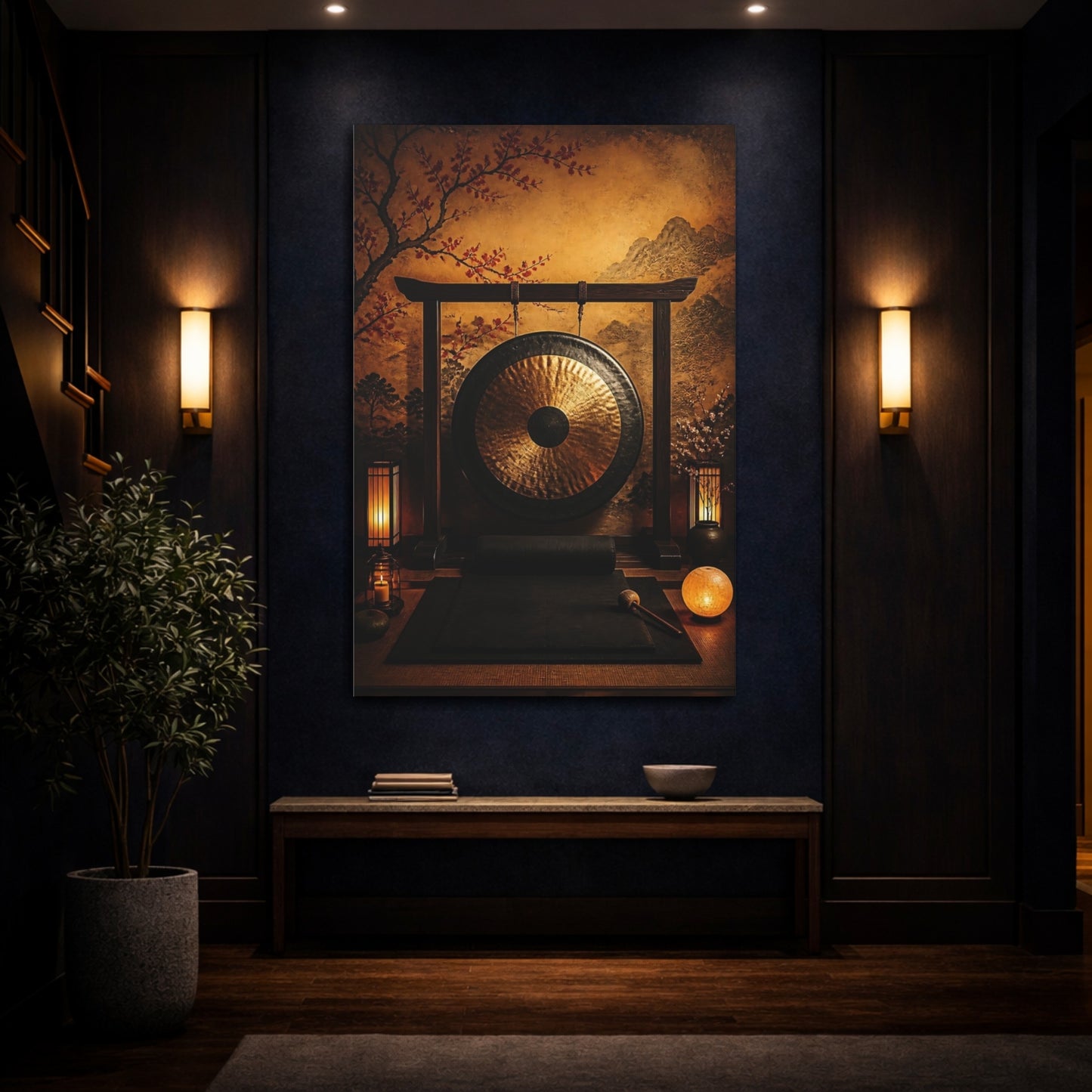 Mockup 4. Zen Golden Gong shown as canvas print