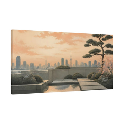 Main Mockup. Zen Rooftop Sunset shown as canvas print