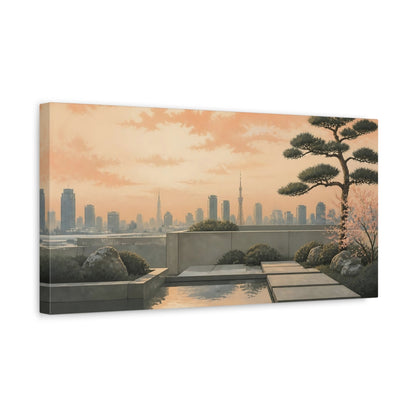 Side Mockup 3. Zen Rooftop Sunset shown as canvas print