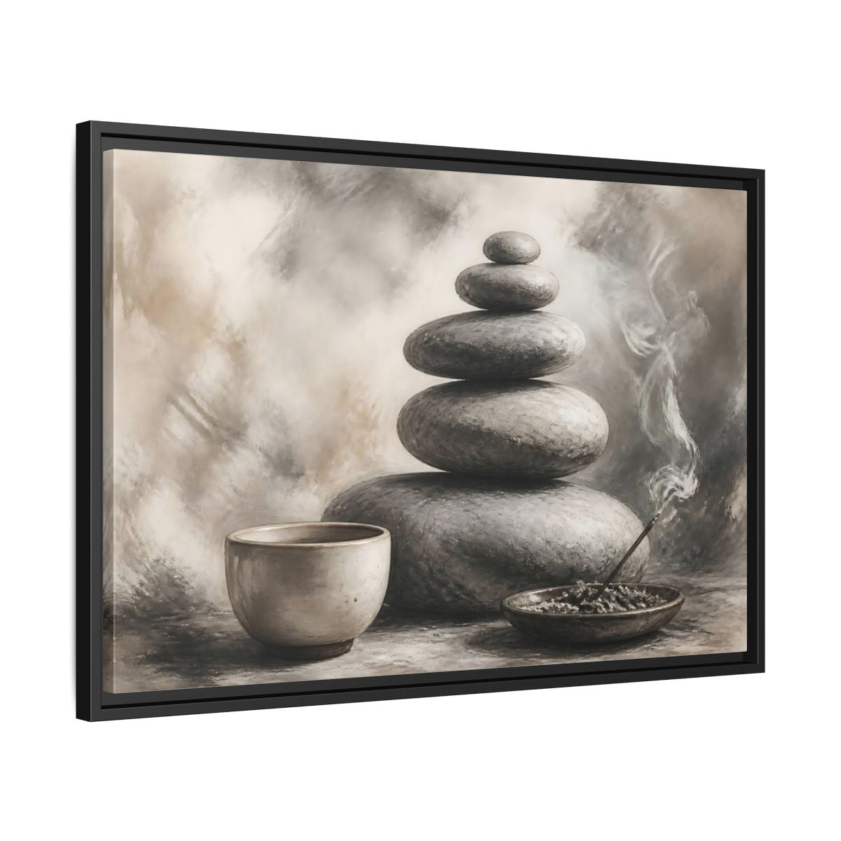 Side Mockup 14. Zen Stone Balance shown as framed canvas print