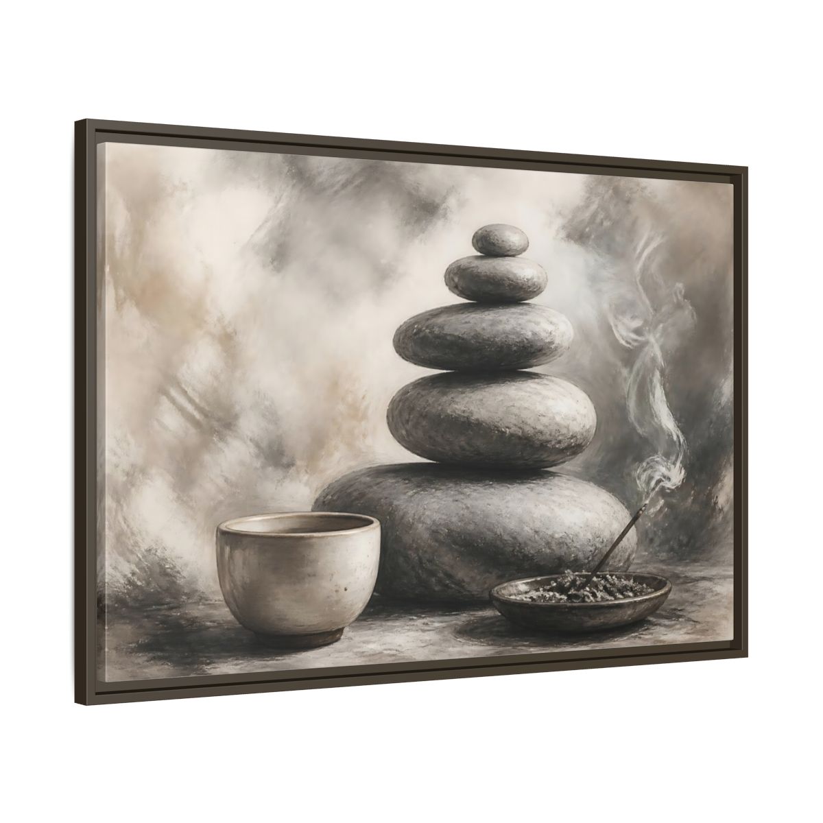 Main Mockup. Zen Stone Balance shown as framed canvas print