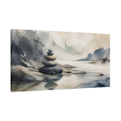 Side Mockup 1. Zen Stone Stack shown as canvas print
