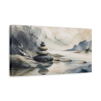 Side Mockup 3. Zen Stone Stack shown as canvas print