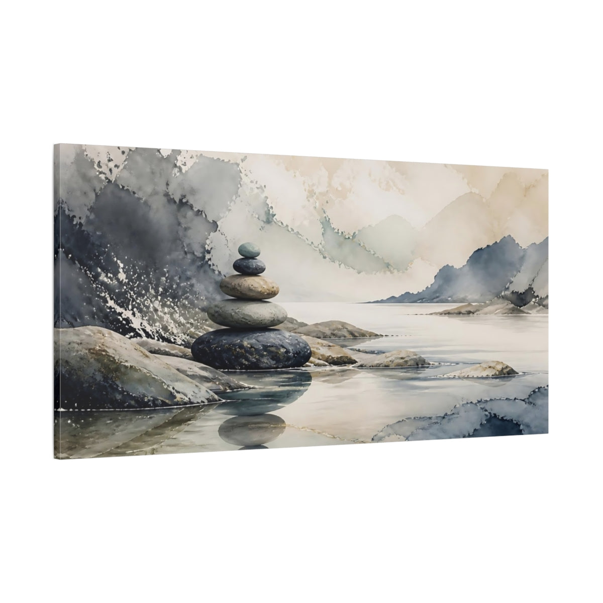 Side Mockup 2. Zen Stone Stack shown as canvas print