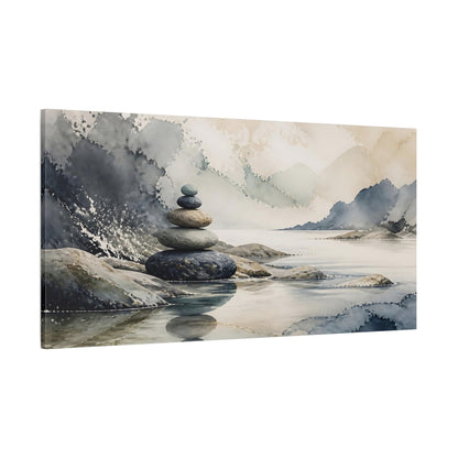 Side Mockup 2. Zen Stone Stack shown as canvas print