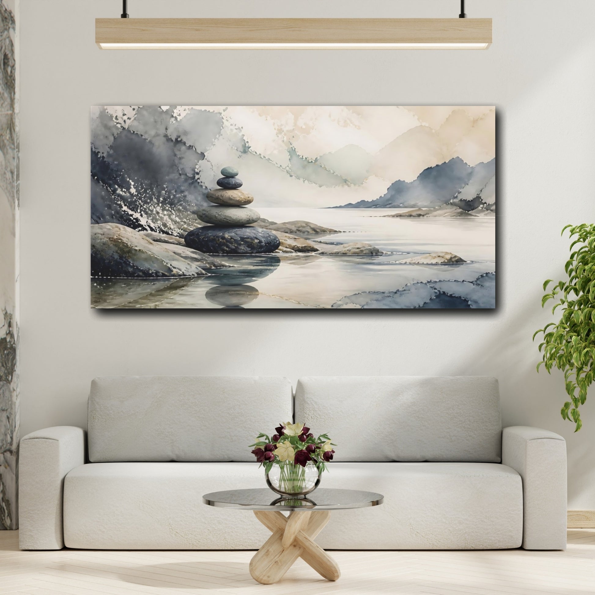 Mockup 2. Zen Stone Stack shown as canvas print