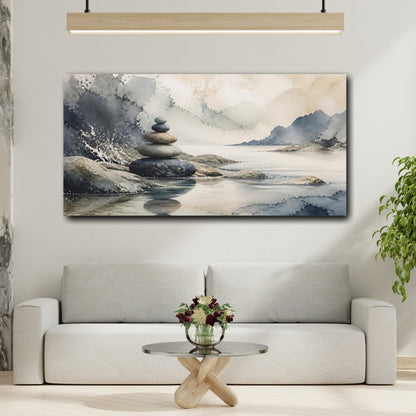 Mockup 2. Zen Stone Stack shown as canvas print