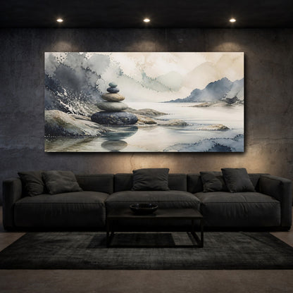 Mockup 3. Zen Stone Stack shown as canvas print