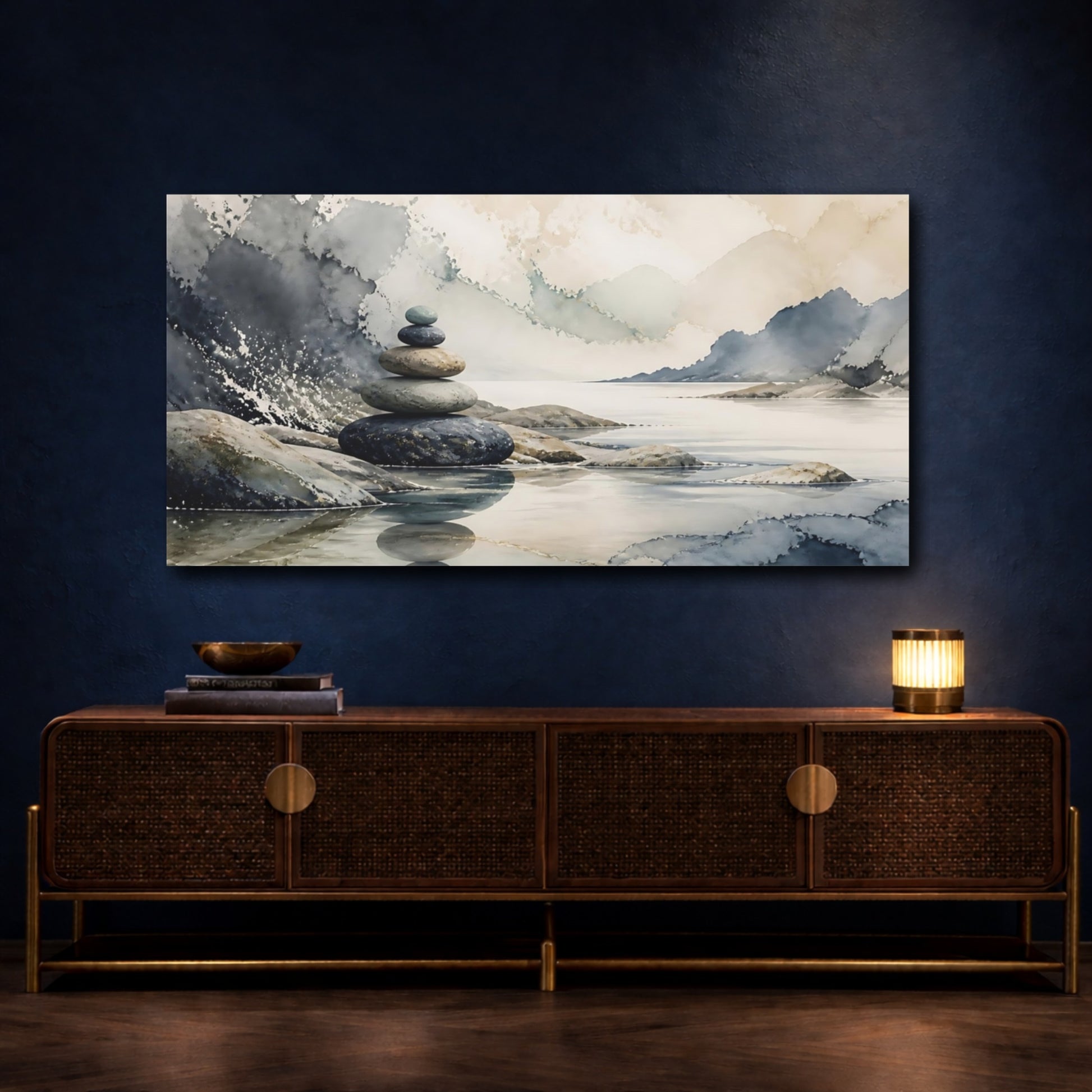 Mockup 4. Zen Stone Stack shown as canvas print