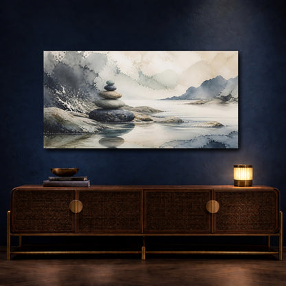 Mockup 4. Zen Stone Stack shown as canvas print