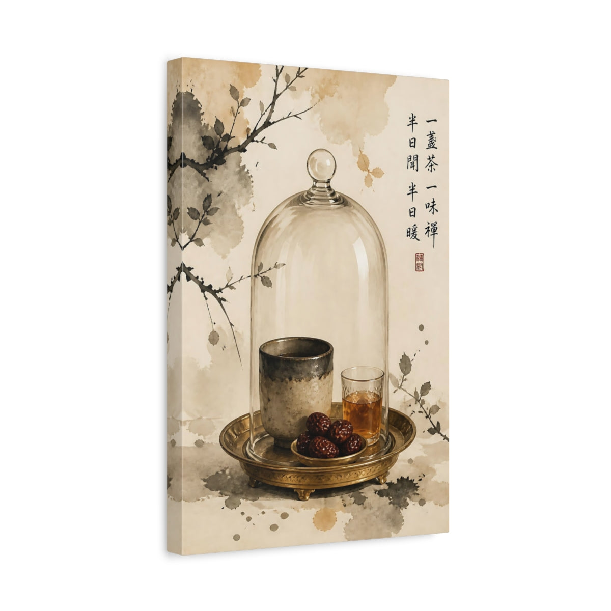 Side Mockup 4. Zen Tea Still Life shown as canvas print